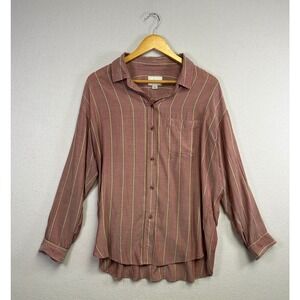 American Eagle Outfitters Red Striped Button Up Shirt Long Sleeve Top Size M